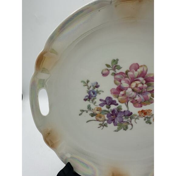 Oremont Bavaria Hand Painted Pink Floral Plate 9 1/2" Lusterware Porcelain MCM - Picture 4 of 7
